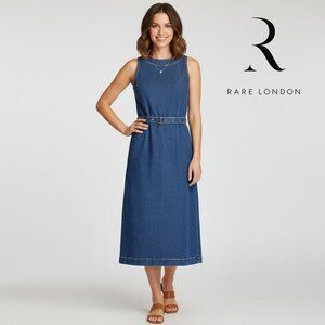 Rare London Dark Denim Midaxi Shift Dress NWT Blue Size 6 Broken Zipper